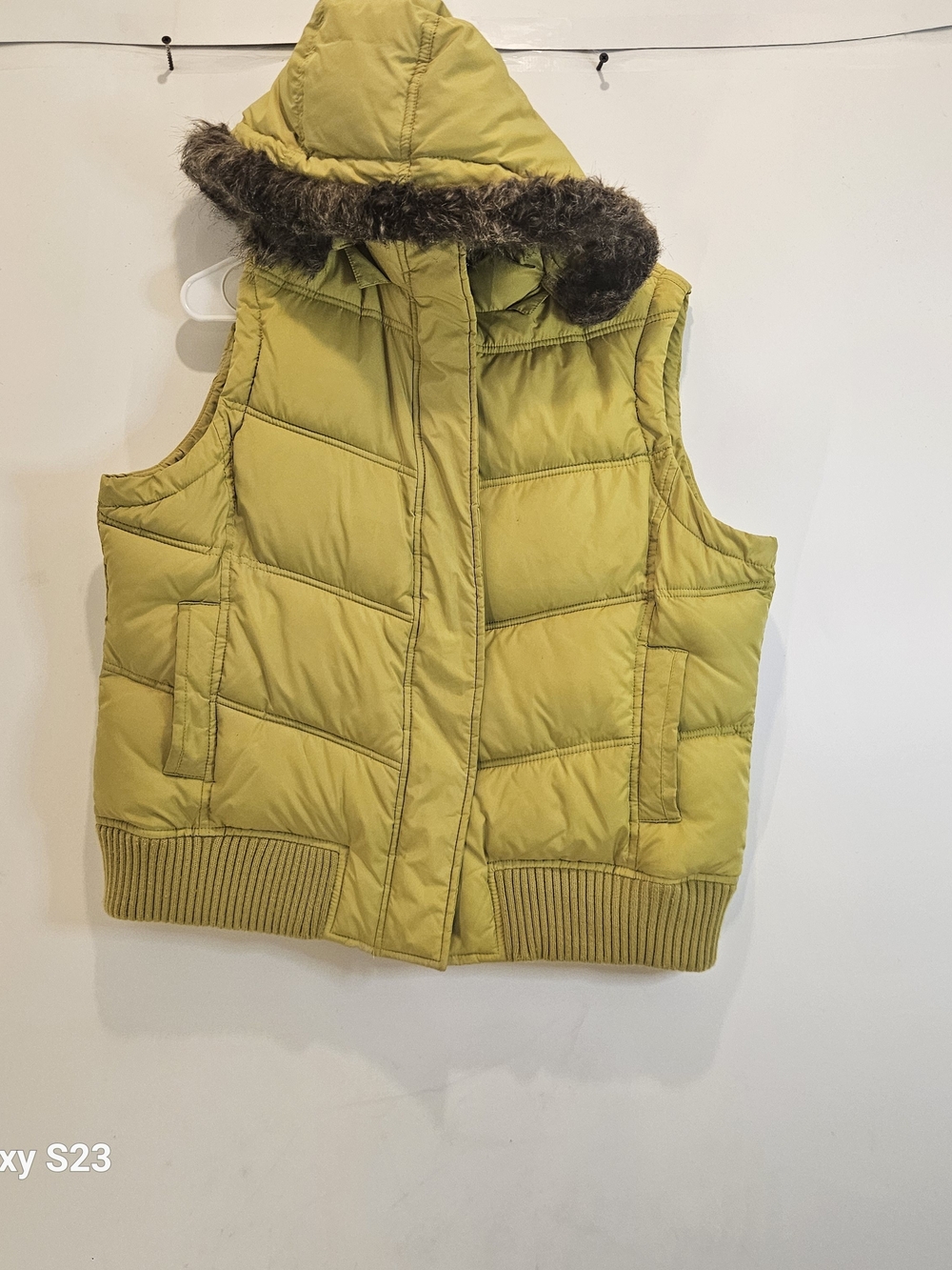 GAP Kids Olive Green Hooded Puffer Vest with Faux Fur Trim